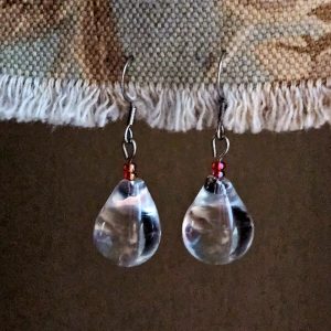 Clear glass pear earrings