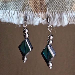 Blue glass diamond earrings