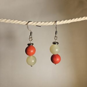 Orange and white bead earrings